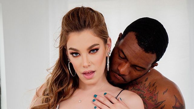 Miniature brunette Bobbi Dylan nailed by a big black dick