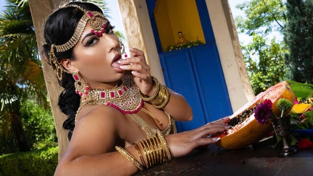 Glamorous long-legged brunette Jasmine Sherni plays in solo