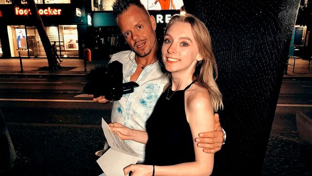 Blonde babe Lilly Ray shows off her oral skills down on the knees